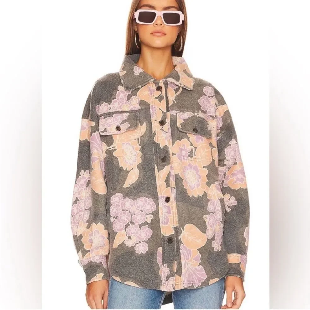 Free People We The Free Printed Ruby Jacket In Charcoal Combo L